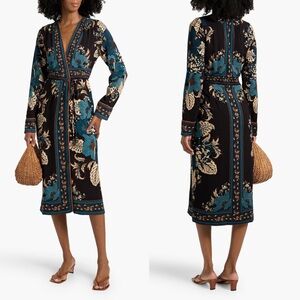 NWT | Farm Rio | Black Blossom Tapestry Midi Wrap Dress | Sz M